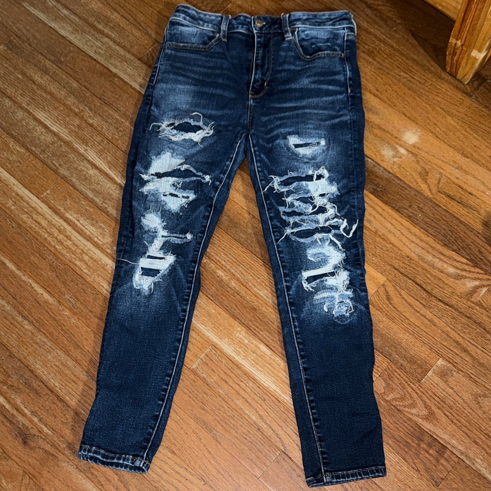 American Eagle Outfitters Distressed Dark Indigo Skinny Jeans